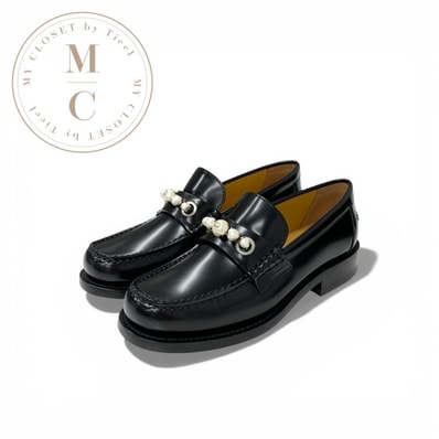 クリスチャンディオール CHRISTIAN DIOR Dior Paris ローファー 革靴 靴 シューズ カーフスキン ブラック 黒 未使用 CDシグネチャー パール フラットシューズ