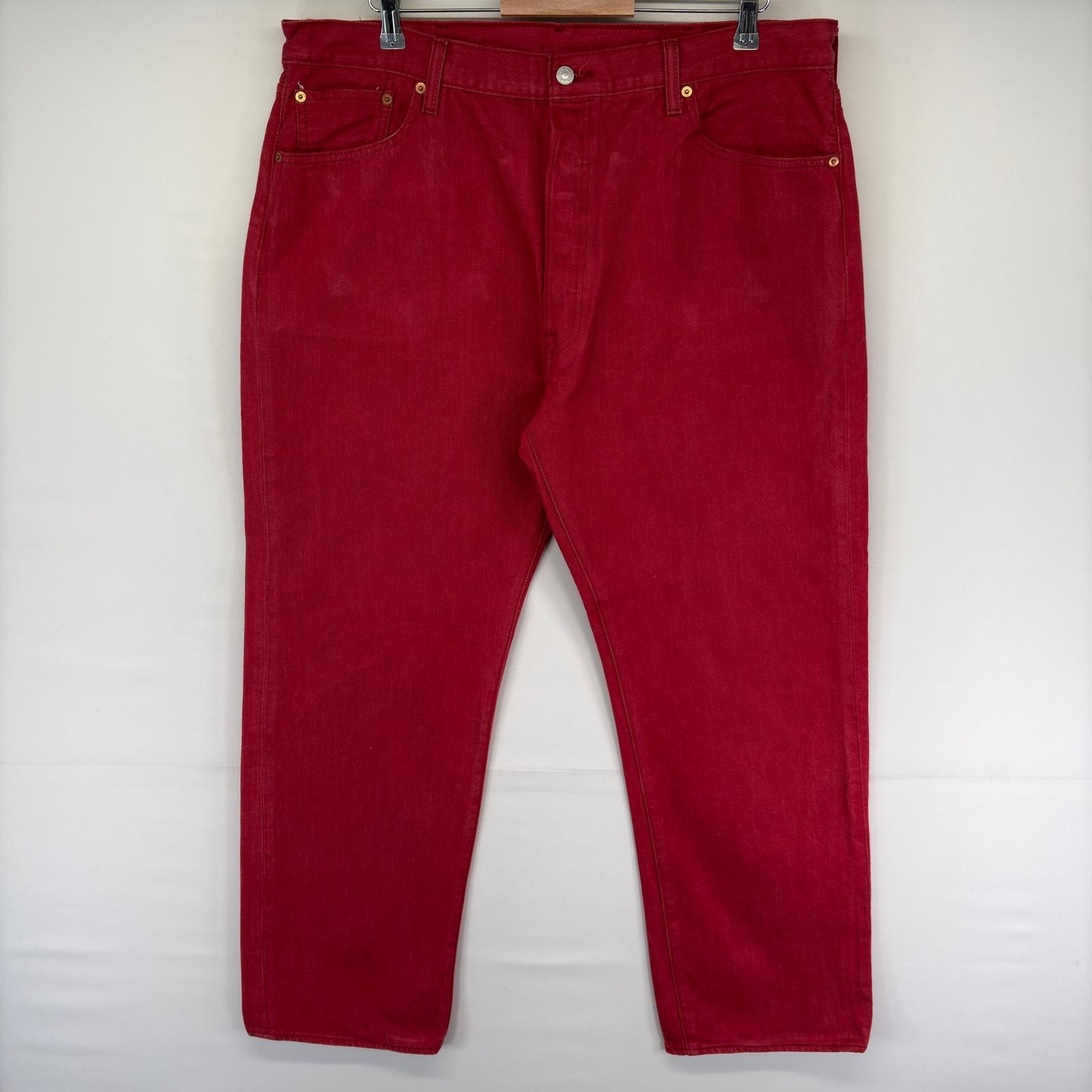 古着 リーバイス Levi's デニム パンツ 501 カラーデニム ボタンフライ 5ポケット ジーンズ ストレート W42 L32  レッド系 メンズ