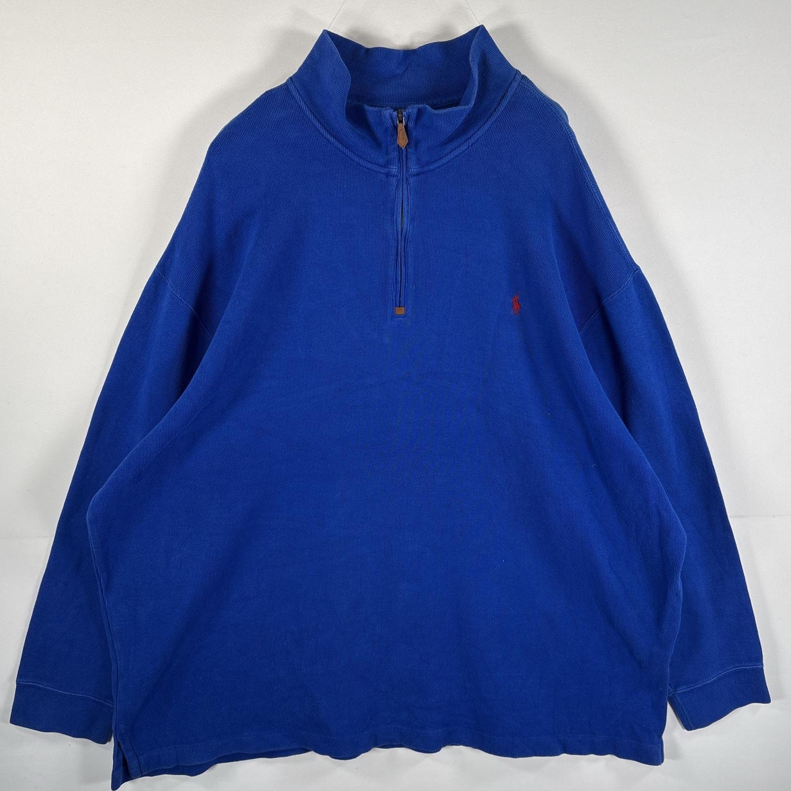 古着 90's/90年代 ポロバイラルフローレン Polo by Ralph Lauren コットンニット 大きいサイズ ハーフジップ 4XB BIG  ブルー メンズ