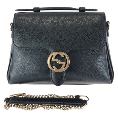 美品 GUCCI グッチ インターロッキングG 2way ブラック 黒 ゴールド金具 レザー チェーンショルダーバッグ ハンドバッグ 601575 【中古】