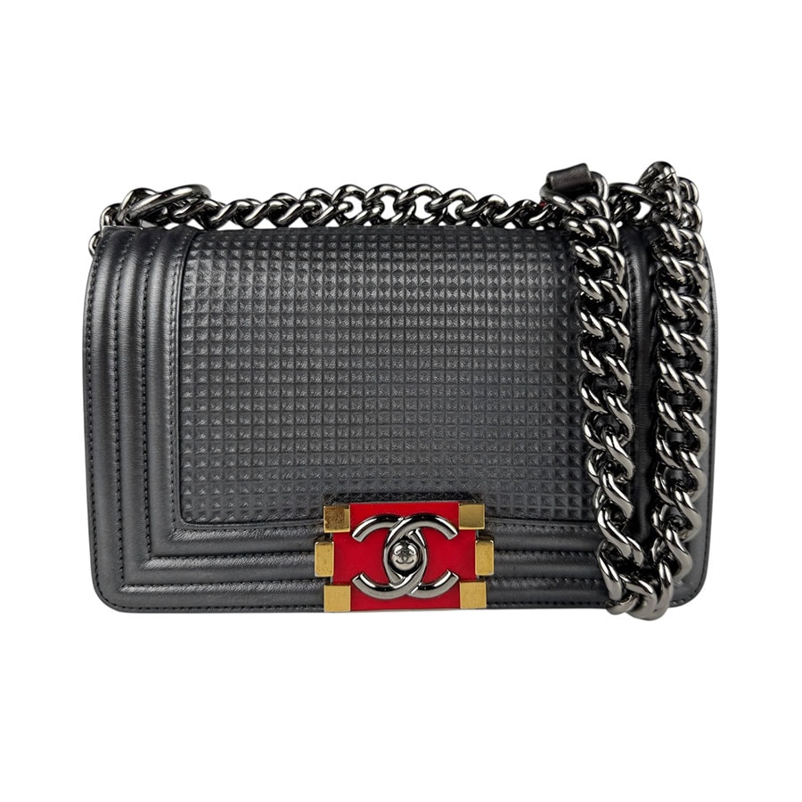 シャネル CHANEL ショルダーバッグ ボーイシャネル レザー メタリックグレー レディース【中古】 z6890