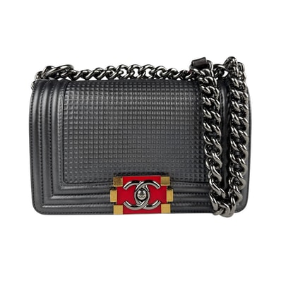シャネル CHANEL ショルダーバッグ ボーイシャネル レザー メタリックグレー レディース【中古】 z6890