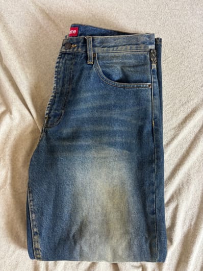 Supreme Leopard Faux Fur Loose Fit Jean "Washed Indigo"