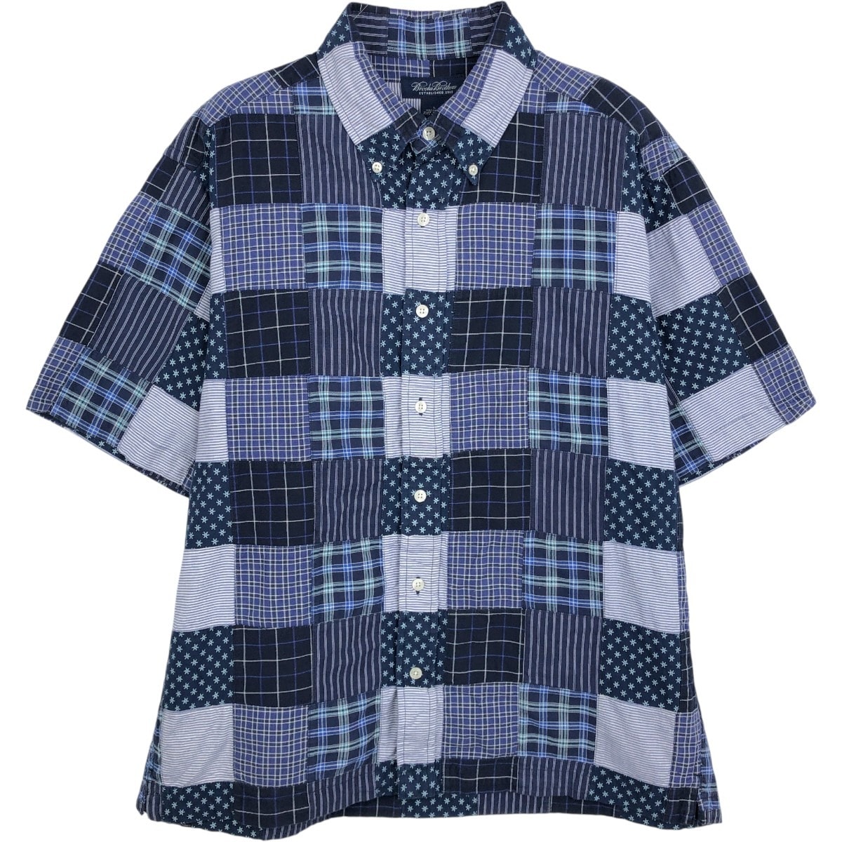 古着 ブルックスブラザーズ Brooks Brothers 総柄 パッチワーク 半袖 ボタンダウンシャツ ボックスシャツ メンズL相当/eaa670003
