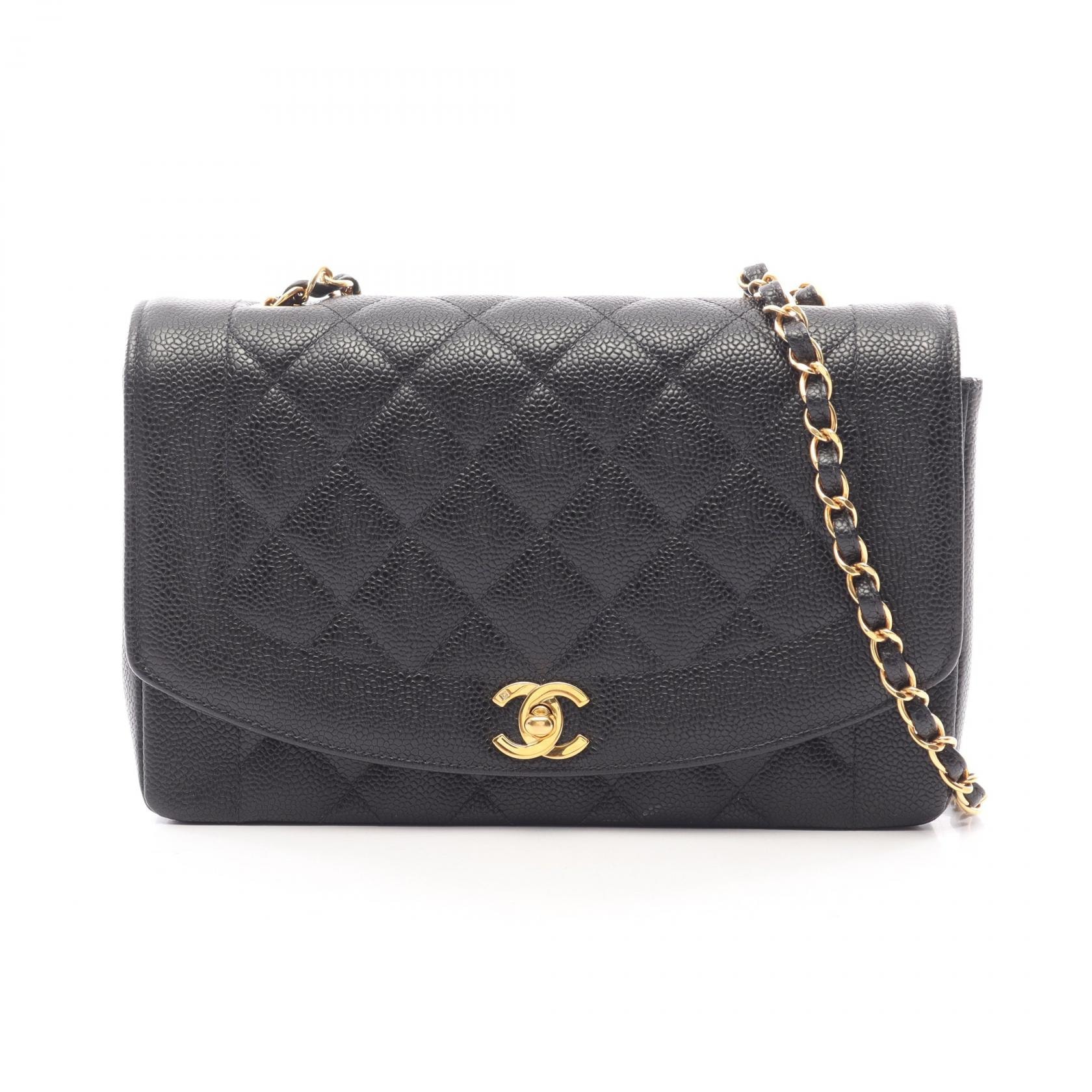 シャネル CHANEL マトラッセ ダイアナフラップ ショルダーバッグ バッグ キャビアスキン(グレインドカーフ) レディース ブラック系 A01165 【中古】