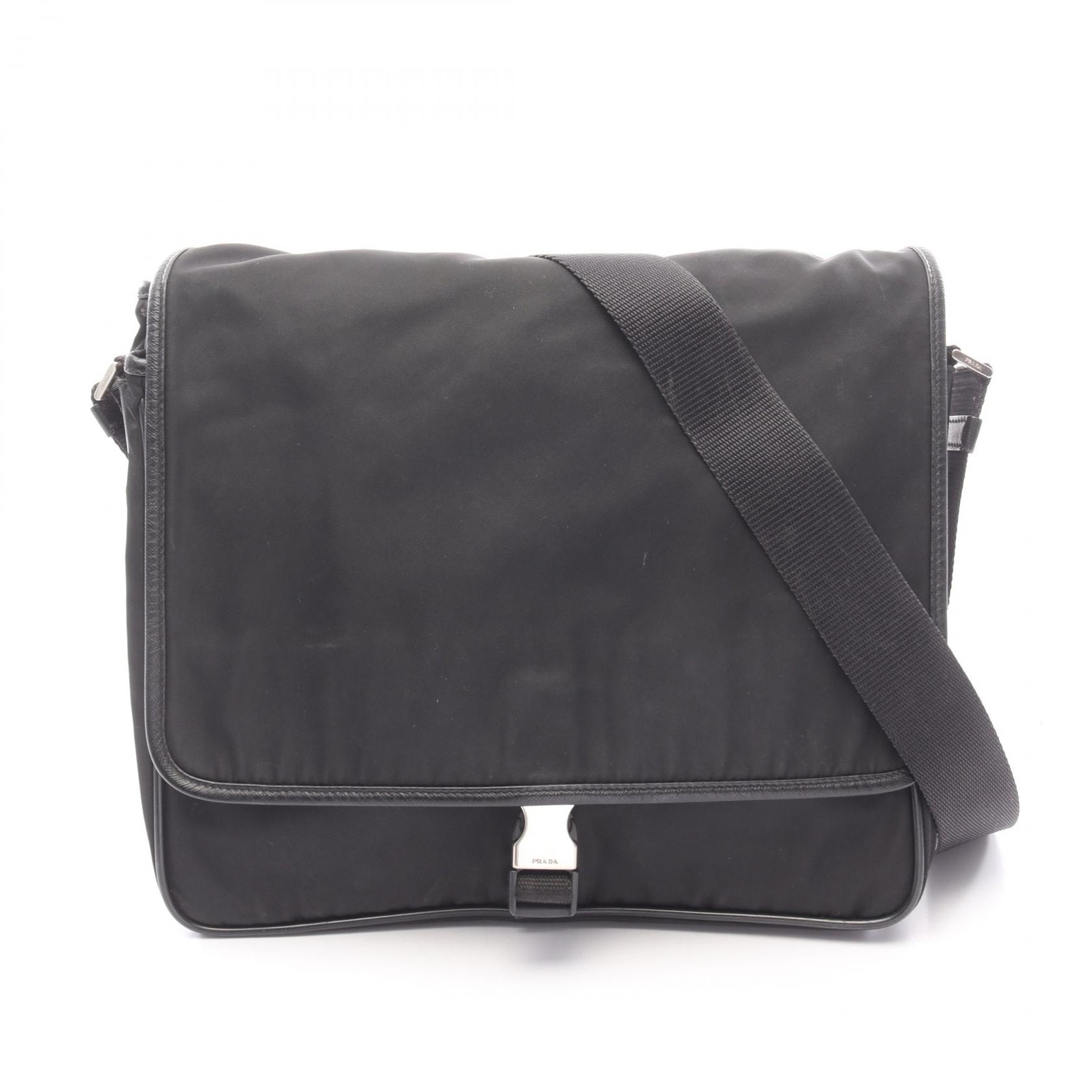 プラダ PRADA メッセンジャーバッグ ショルダーバッグ バッグ ナイロン サフィアーノレザー メンズ レディース ブラック系 【中古】
