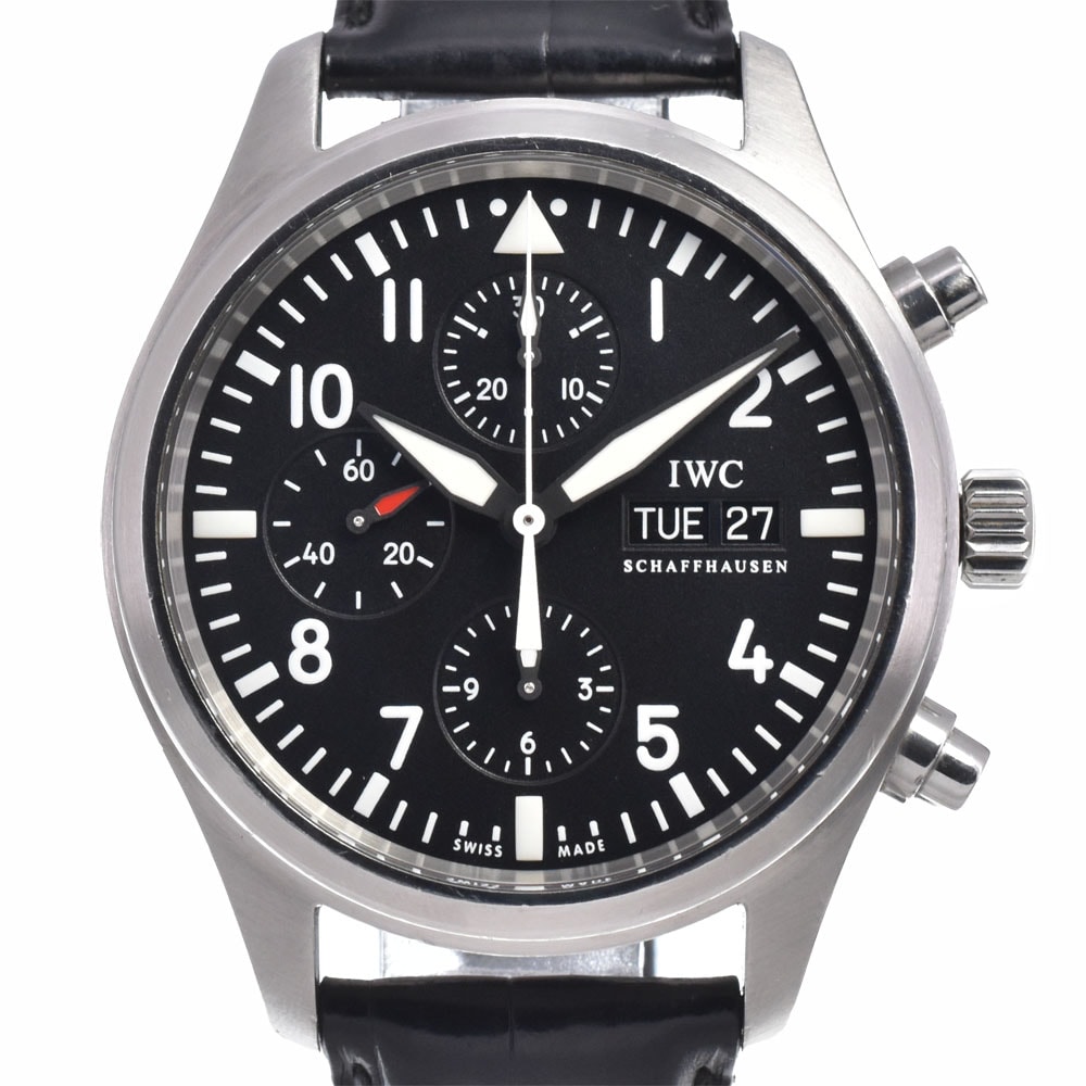 IWC IWC SCHAFFHAUSEN IW371701 パイロットウォッチ クロノグラフ デイデイト ブラック 自動巻き メンズ 腕時計 J#150432
