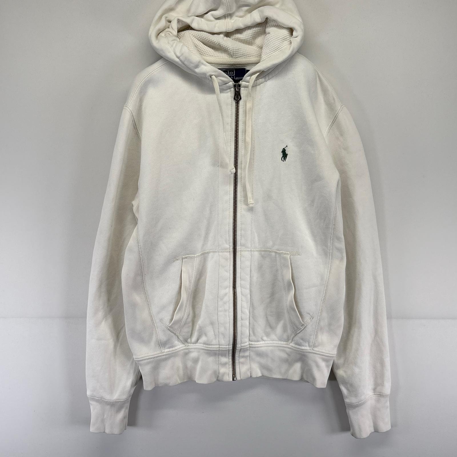 古着 ポロバイラルフローレン Polo by Ralph Lauren パーカー ダブルフェイス スウェット フルジップ ワンポイント S  ホワイト系 メンズ