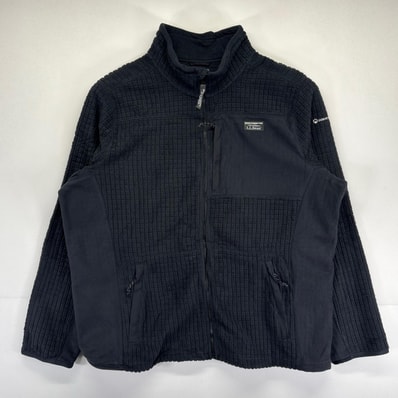 古着 エルエルビーン L.L.Bean フリースジャケット 大きいサイズ フルジップ ワッフル生地 アウトドア 胸ポケット 2XL ブラック メンズ