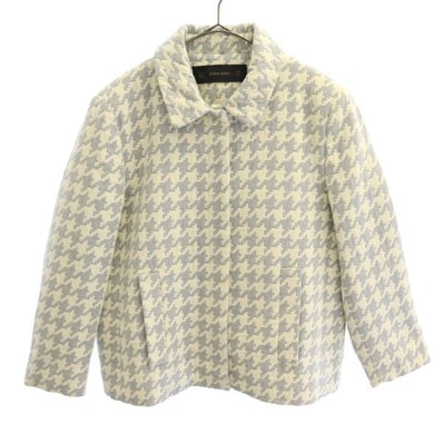 ZARA BASIC ザラベーシック 千鳥格子柄 ステンカラー ジャケット L ホワイト×ブルー