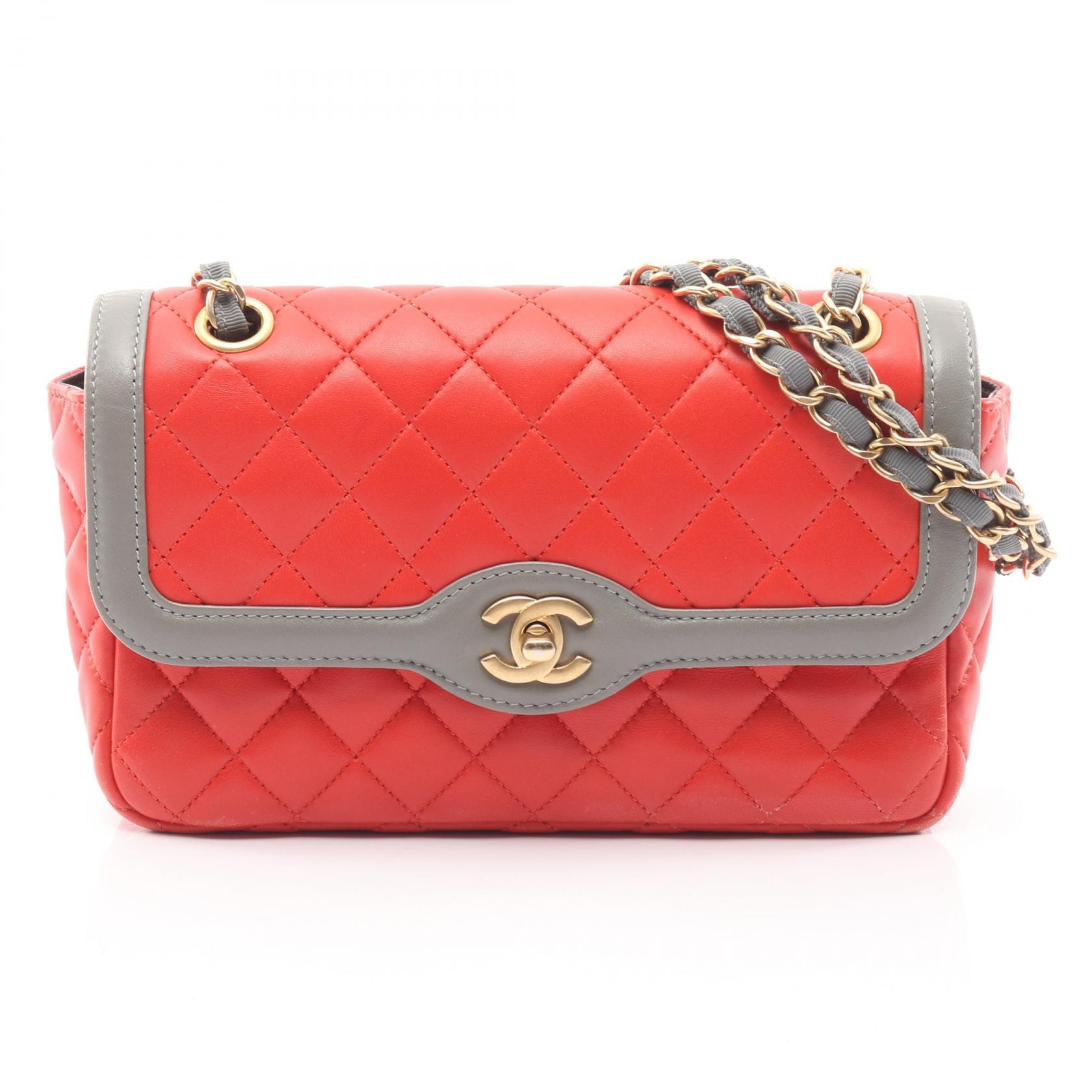 シャネル CHANEL マトラッセ ショルダーバッグ バッグ ラムスキン(羊革) レディース レッド系 / グレー系 【中古】