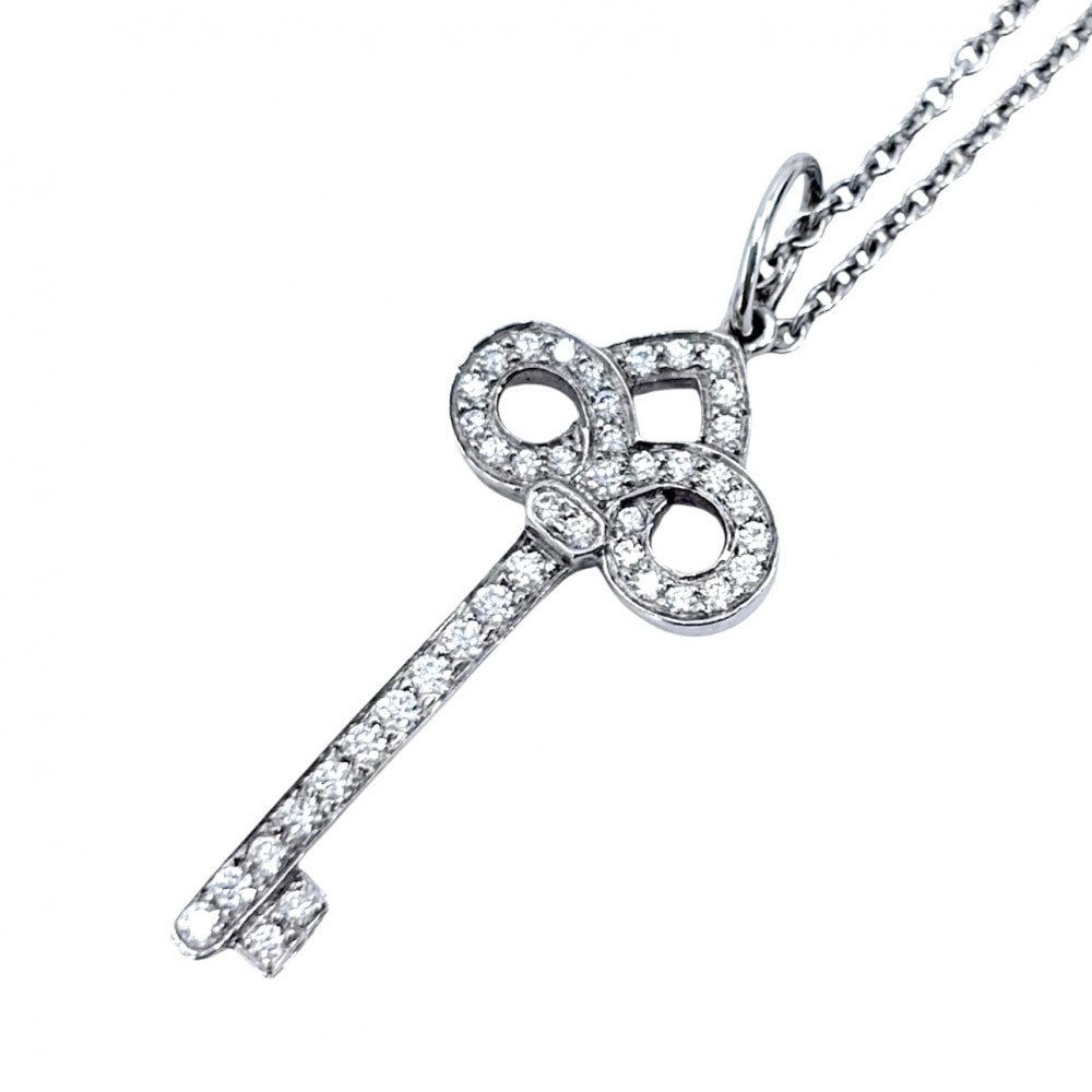 TIFFANY&Co. ティファニー ネックレス フルール ド リス キー キーモチーフ ジュエリー アクセサリー Pt950プラチナ    ダイヤモンド レディース 約3.6g【中古品】