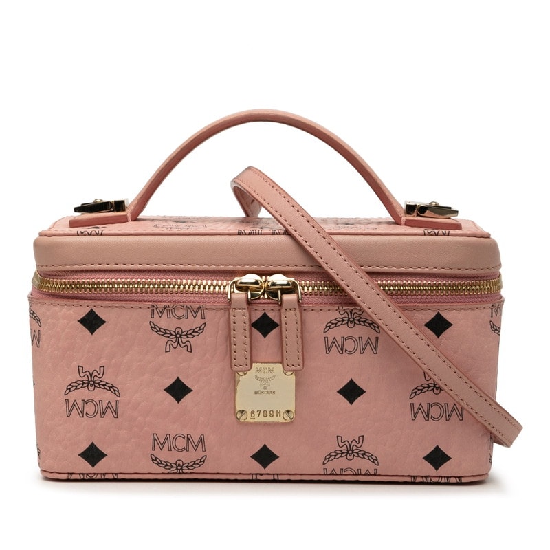 エム シー エム ヴィセトス ロゴグラム ハンドバッグ ショルダーバッグ 2WAY ピンク PVC レザー レディース MCM 【中古】