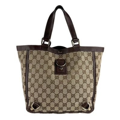 グッチ GUCCI ハンドバッグ GGキャンバス/レザー ブラウン ユニセックス 130739【中古】 z9536