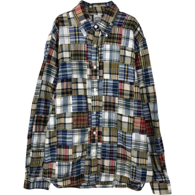 古着 ブルックスブラザーズ Brooks Brothers Est.1818 REGENT FIT パッチワーク 長袖 ボタンダウンチェックシャツ メンズL相当/eaa643007