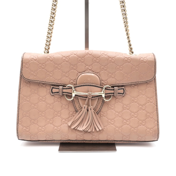 GUCCI(グッチ)エミリー グッチシマ チェーンショルダーバッグ ピンク レザー ホースビット タッセル ゴールド金具 レディース【中古】