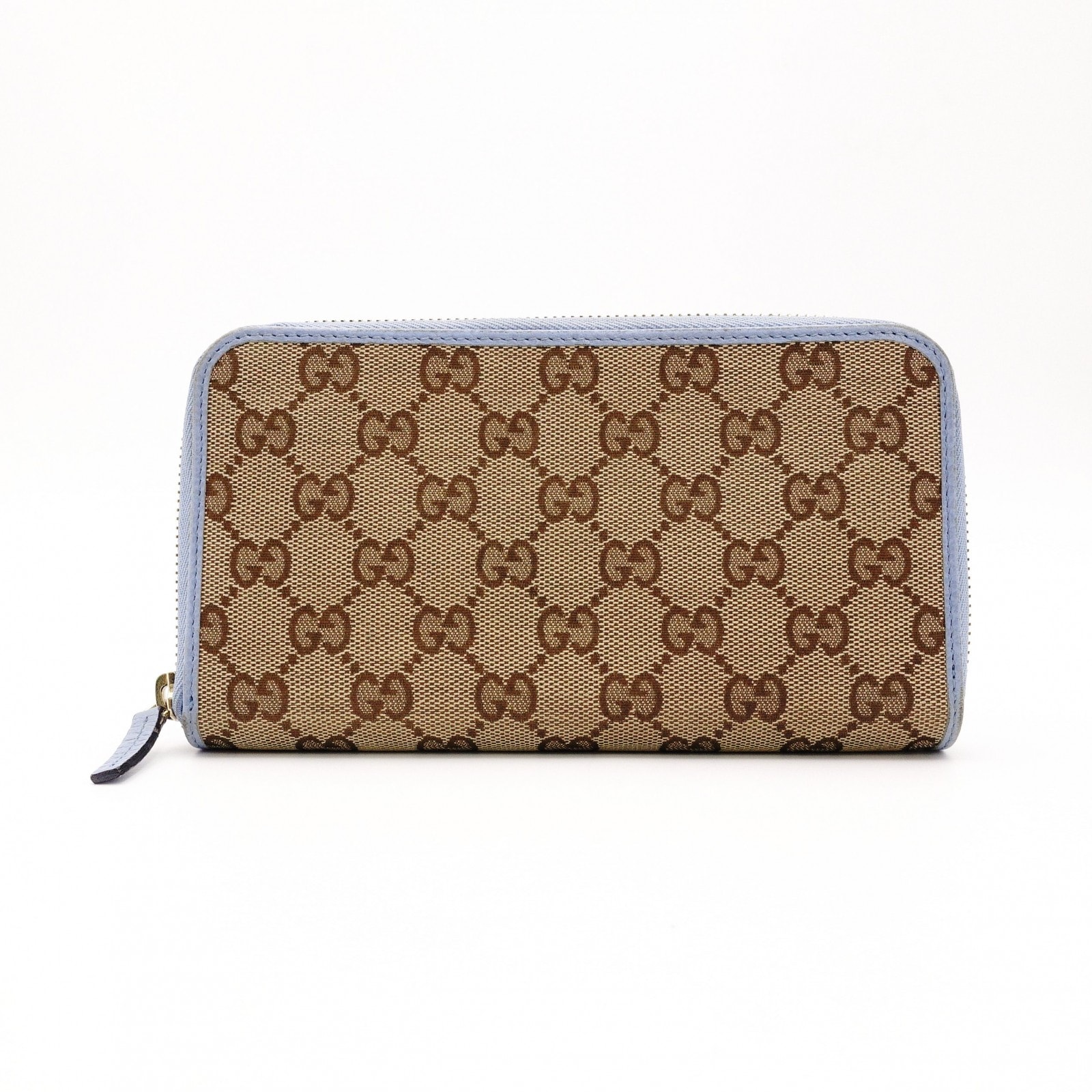 GUCCI GG Canvas Zip Around Wallet "Beige/Ebony/Light Blue"