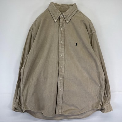 古着 ラルフローレン RALPH LAUREN 長袖シャツ コーデュロイシャツ ボタンダウン ワンポイントロゴ L ベージュ系 メンズ