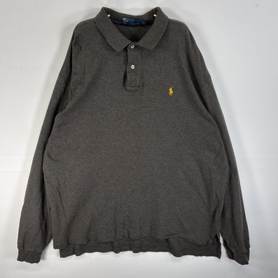 古着 90's/90年代 ポロバイラルフローレン Polo by Ralph Lauren 長袖 ポロシャツ ロゴ 刺繍 大きいサイズ 2ボタン XL ダークグレー 無地 メンズ