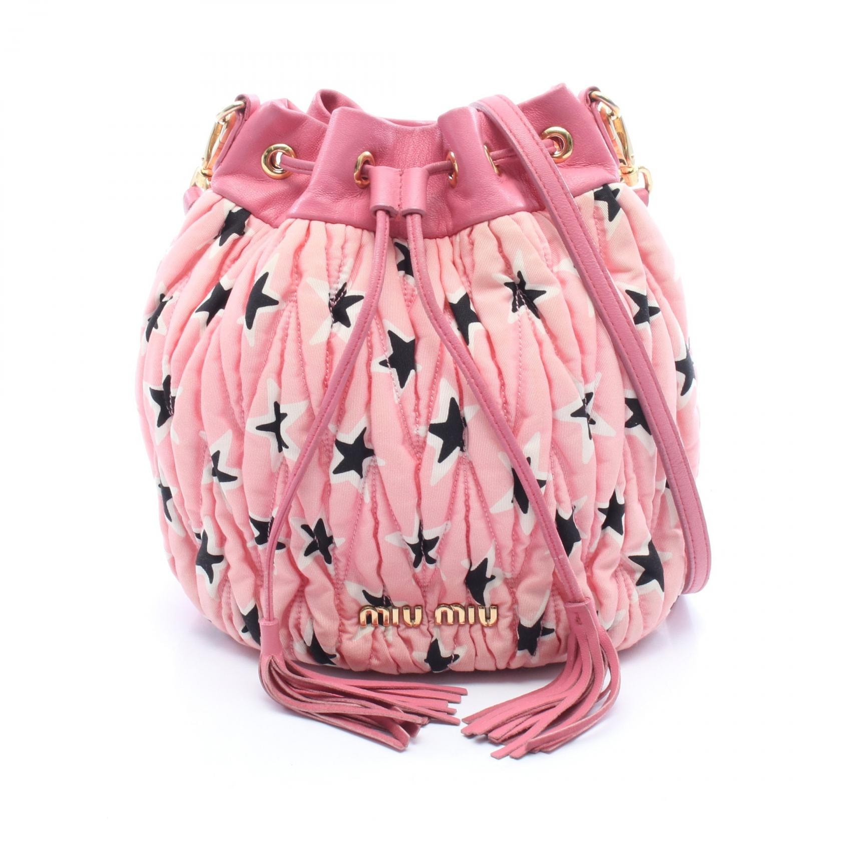 ミュウ ミュウ Miu Miu MATELASSE マテラッセ バケットバッグ 星柄 ショルダーバッグ バッグ キャンバス レザー レディース ピンク系 / ブラック系 / ホワイト系 5BE014 【中古】