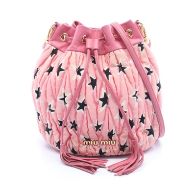 ミュウ ミュウ Miu Miu MATELASSE マテラッセ バケットバッグ 星柄 ショルダーバッグ バッグ キャンバス レザー レディース ピンク系 / ブラック系 / ホワイト系 5BE014 【中古】