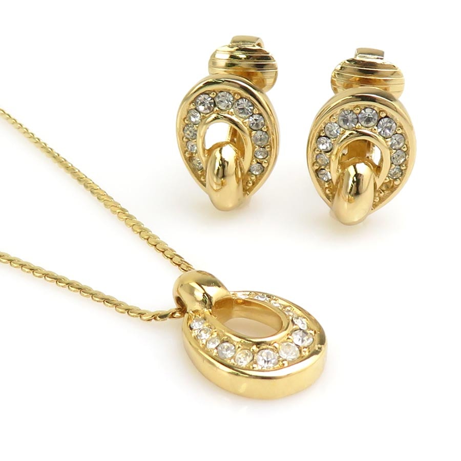 クリスチャンディオール Christian Dior ネックレス イヤリング 2点セット メタル ゴールド レディース【中古】 56784k