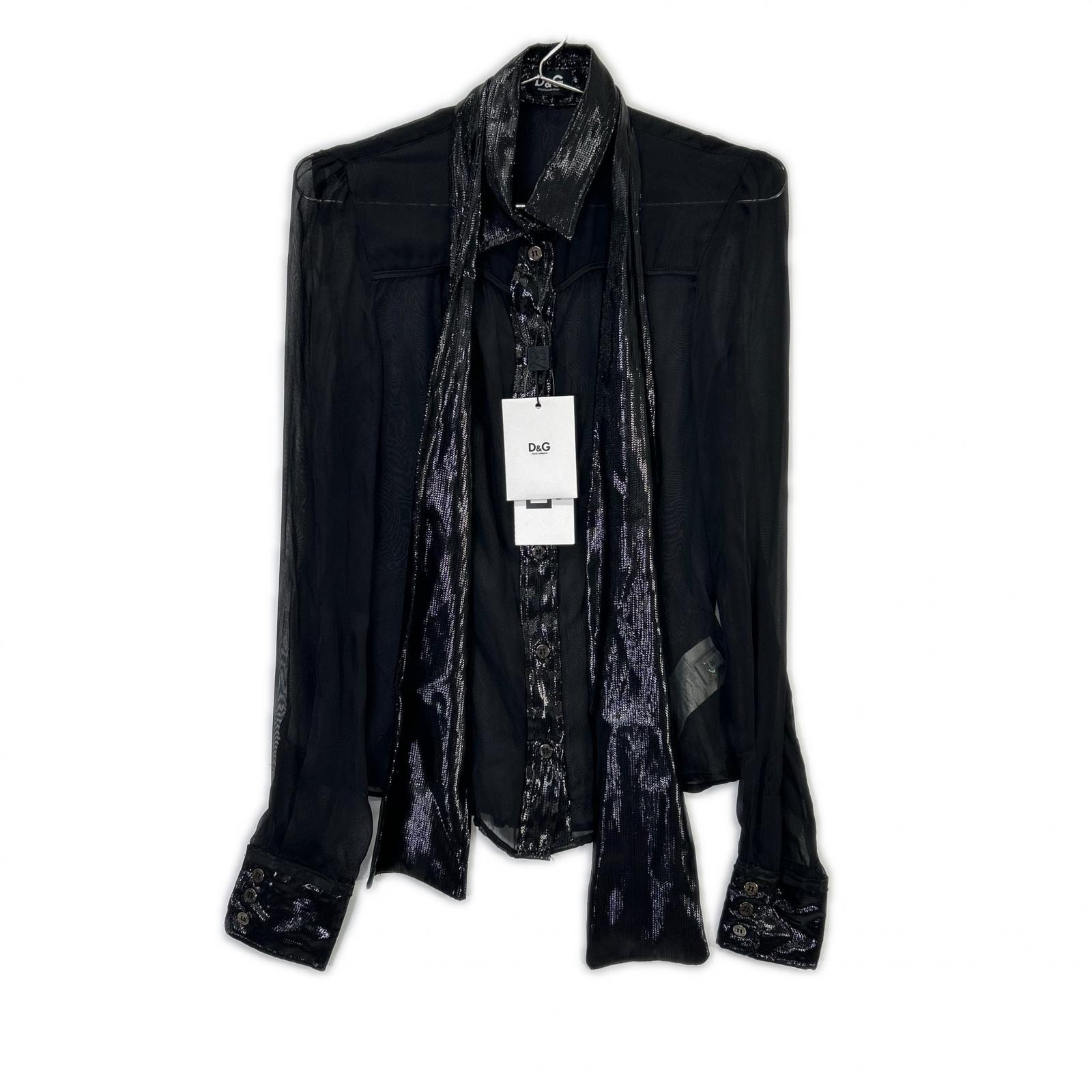 ドルチェアンドガッバーナ ブラック SS0077 TN1AM コットン シアー ボウタイシャツ 38