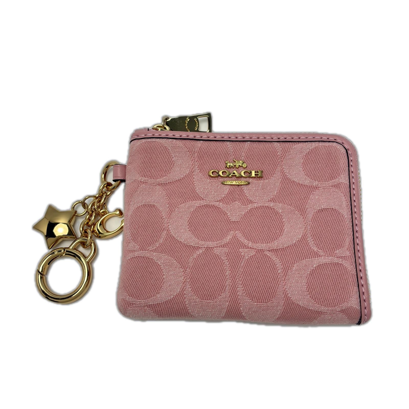 COACH コーチ カードケース デニム 星チャーム CEU98 ピンク レディース ゴールド金具
