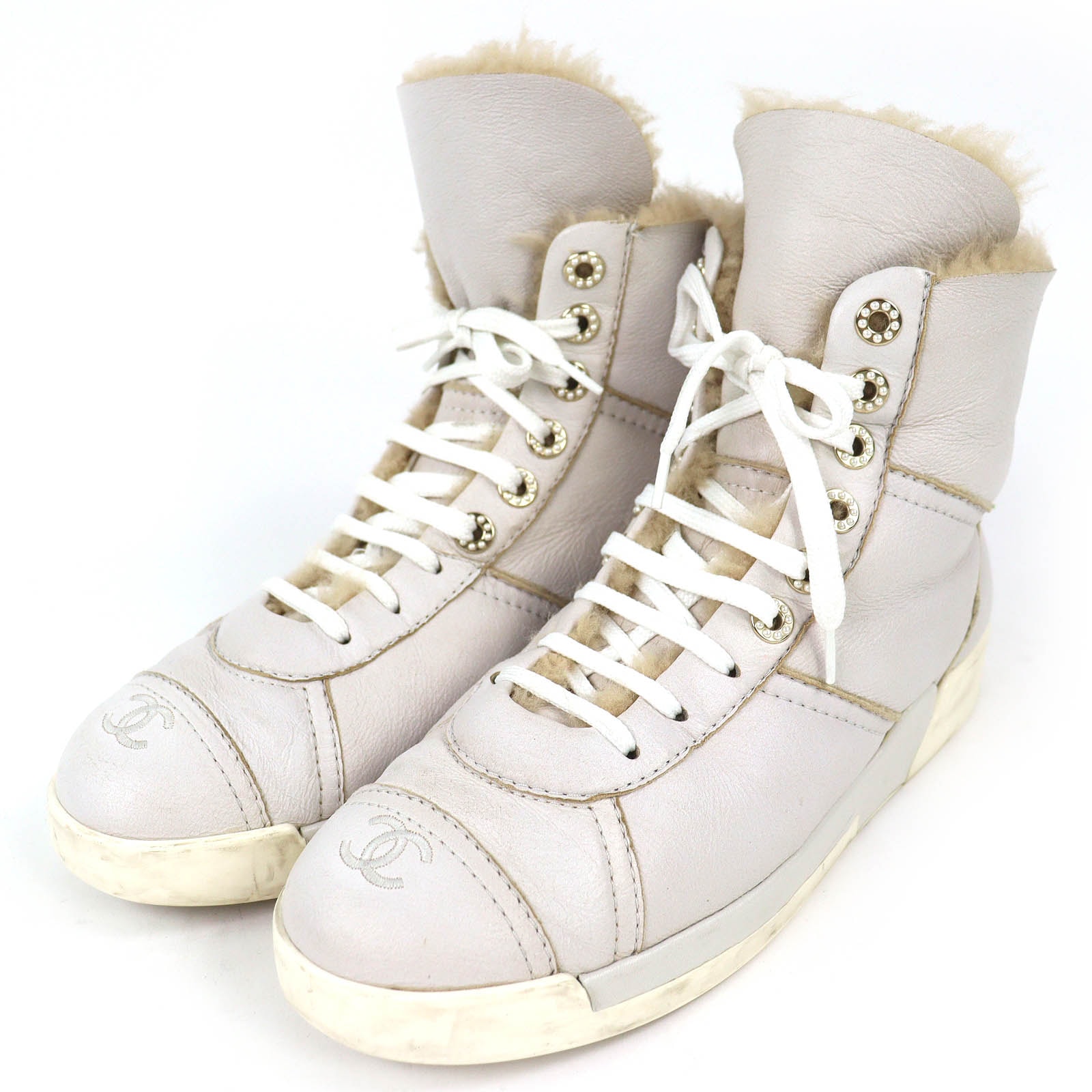 良品 シャネル ココマーク 裏ボア ハイカットスニーカー 40.5 G35079