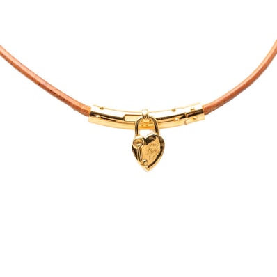 エルメス ヴィヴィリデ ハート カデナモチーフ チョーカー ゴールド ブラウン メッキ レザー レディース HERMES 【中古】