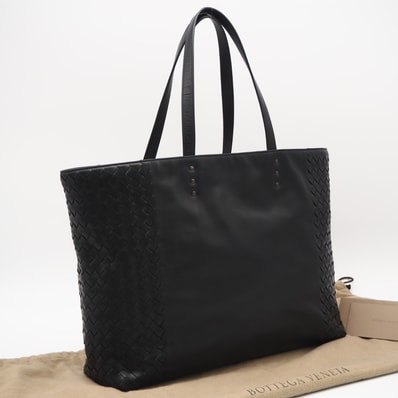 美品 BOTTEGAVENETA ボッテガヴェネタ イントレチャート小 レザー トートバッグ 386812 ハンドバッグ ブラック レザー メンズ
