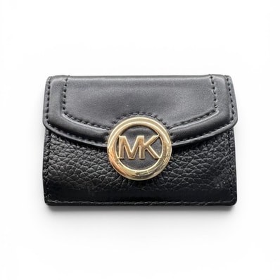MICHAEL KORS 極美品 マイケルコース MKロゴ 35T0GFTP5B 三つ折り財布 レザー ブラック ミニ財布 コンパクトウォレット Aランク 中古 鑑定済 マイケルコース財布
