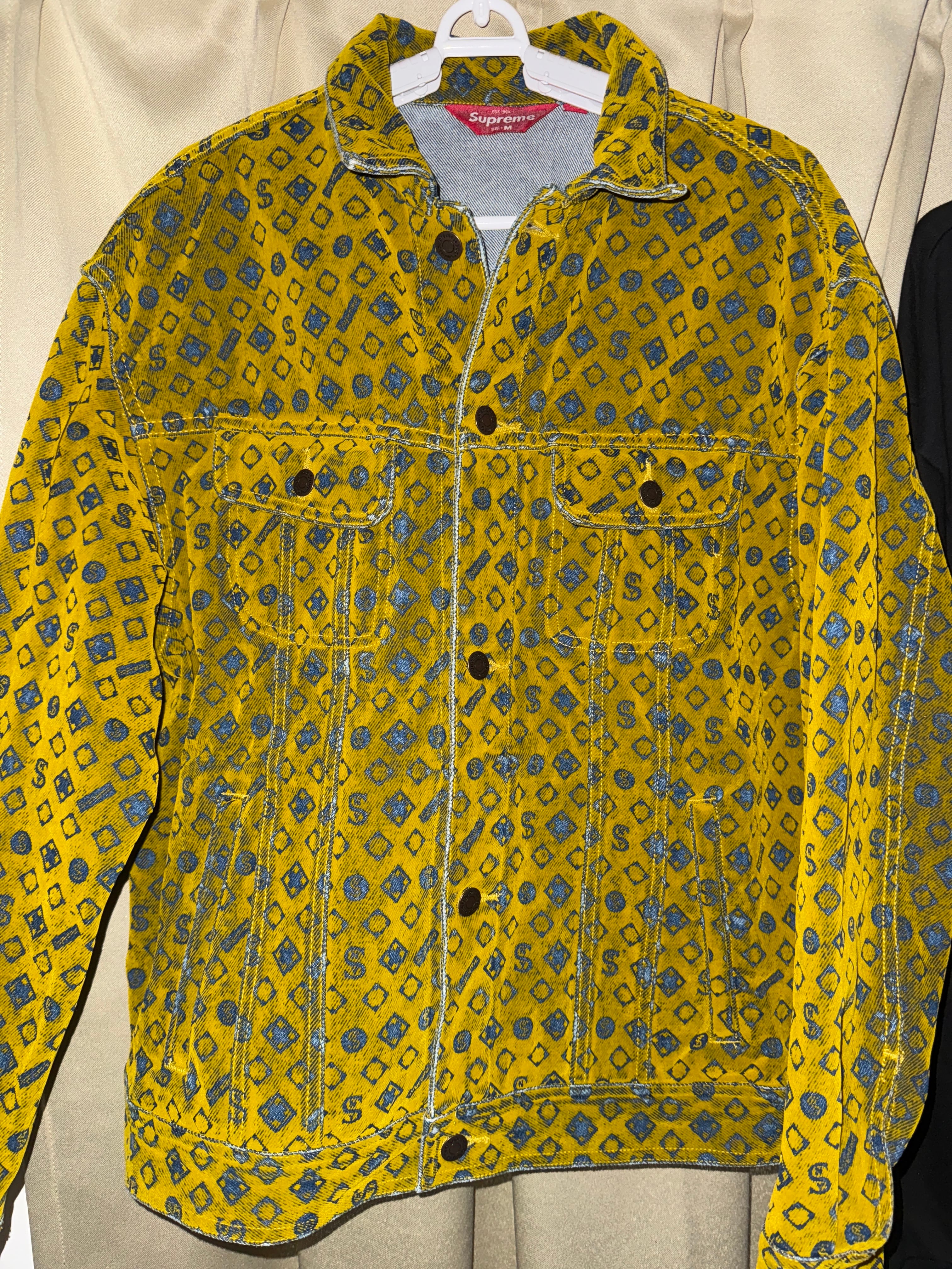 Supreme Flocked Denim Trucker Jacket "Mustard"