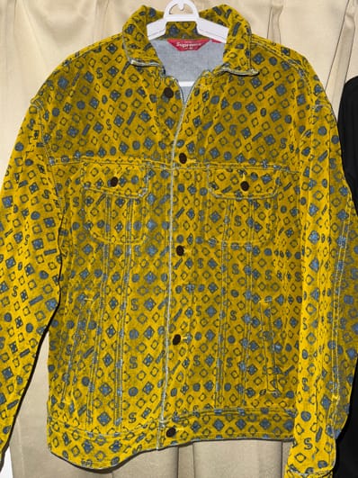Supreme Flocked Denim Trucker Jacket "Mustard"