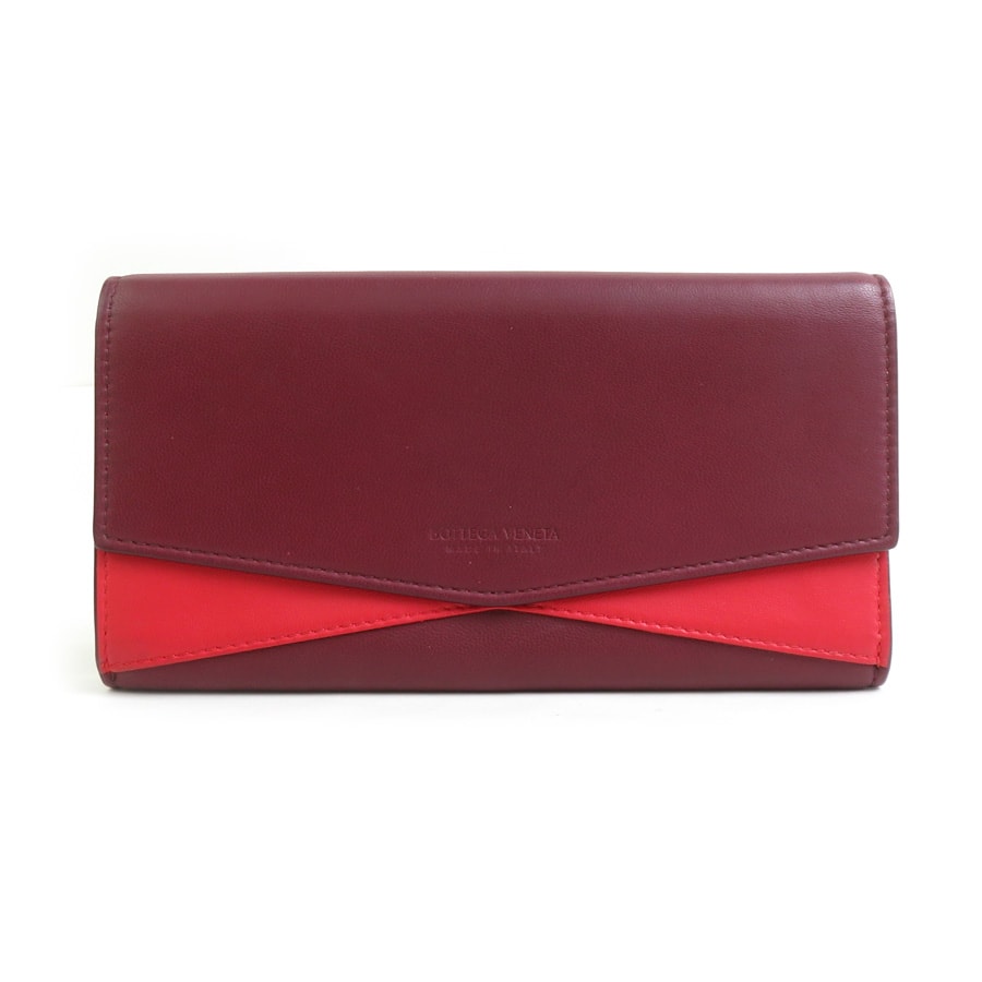 ボッテガヴェネタ BOTTEGAVENETA 長財布 レザー レッド×ボルドー ユニセックス【中古】 h31343a