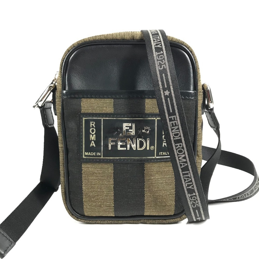 フェンディ FENDI ロゴ ペカン 7VA456 ポシェット 斜め掛け カバン バック ショルダーバッグ レザー/キャンバス カーキ