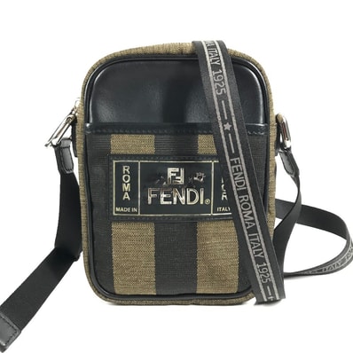 フェンディ FENDI ロゴ ペカン 7VA456 ポシェット 斜め掛け カバン バック ショルダーバッグ レザー/キャンバス カーキ