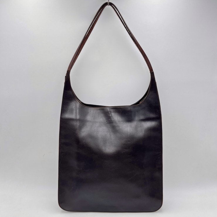 GUCCI(グッチ)レザー ワンショルダーバッグ ホーボーバッグ ダークブラウン 本革 肩掛け シンプル メンズ レディース 001.3191【中古】