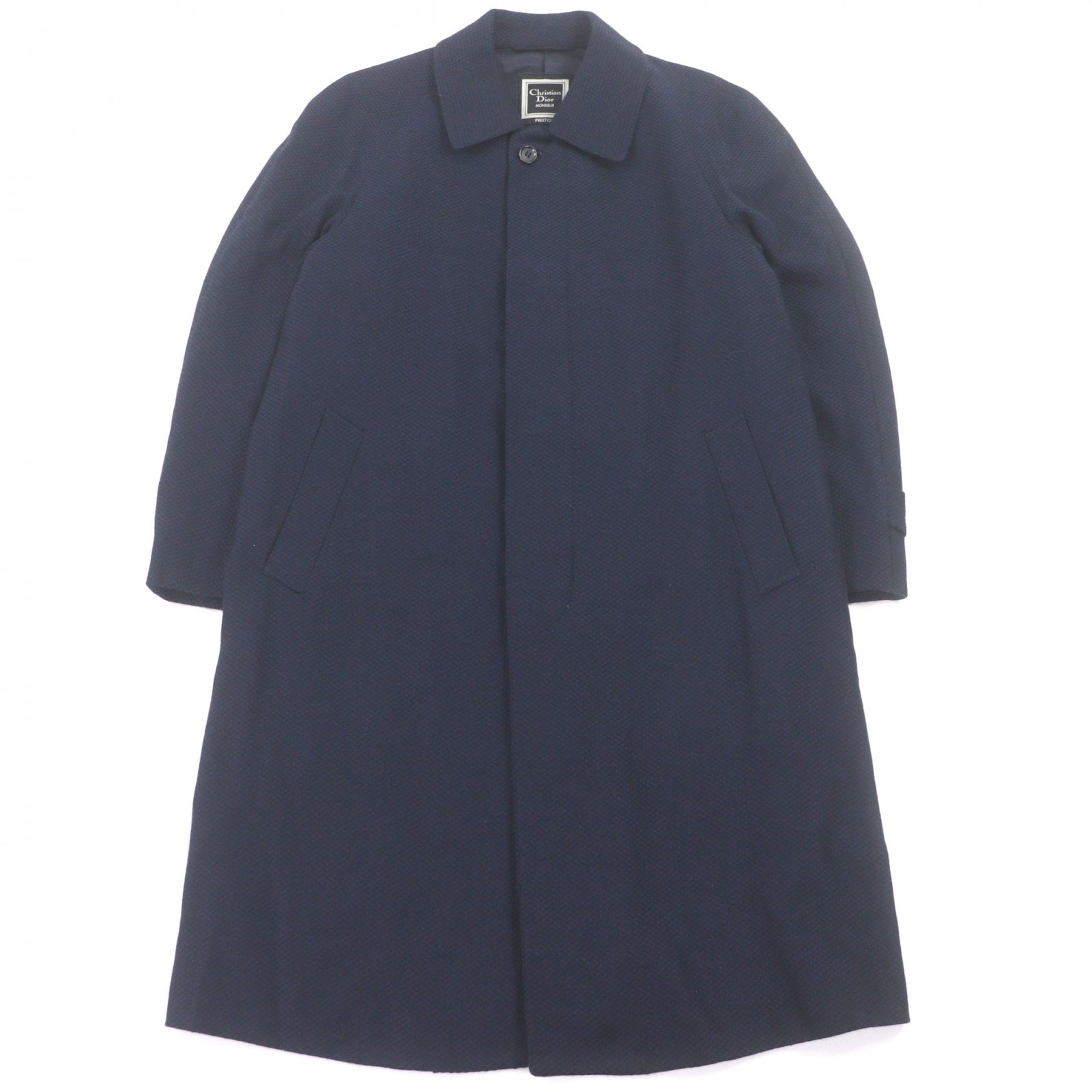 美品 クリスチャンディオールムッシュ ステンカラーコート ネイビー メンズ M