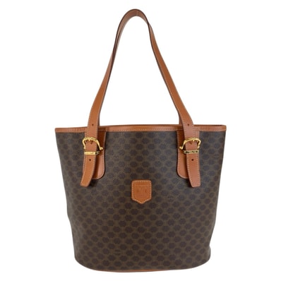 CELINE セリーヌ マカダム ブラウン ゴールド金具 PVC レザー/ トートバッグ ショルダーバッグ 603808 【中古】