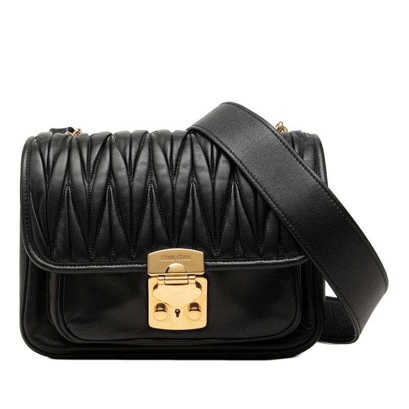 ミュウミュウ マテラッセ 斜め掛け ショルダーバッグ 5BD161 ブラック レザー レディース MIUMIU 中古
