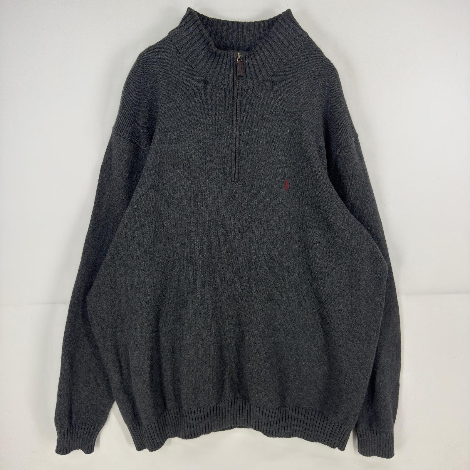 古着 ポロバイラルフローレン Polo by Ralph Lauren ニット セーター ハーフジップ ワンポイント 刺繍 大きいサイズ 2XLT グレー メンズ