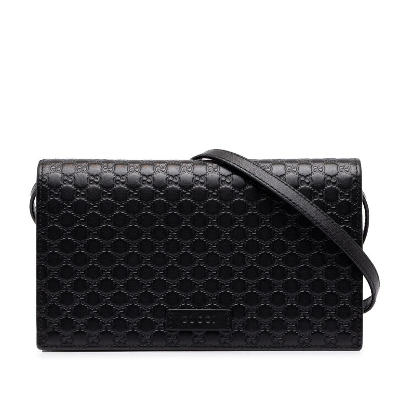 グッチ マイクログッチシマ ショルダーウォレット ショルダーバッグ 466507 ブラック レザー レディース GUCCI 中古