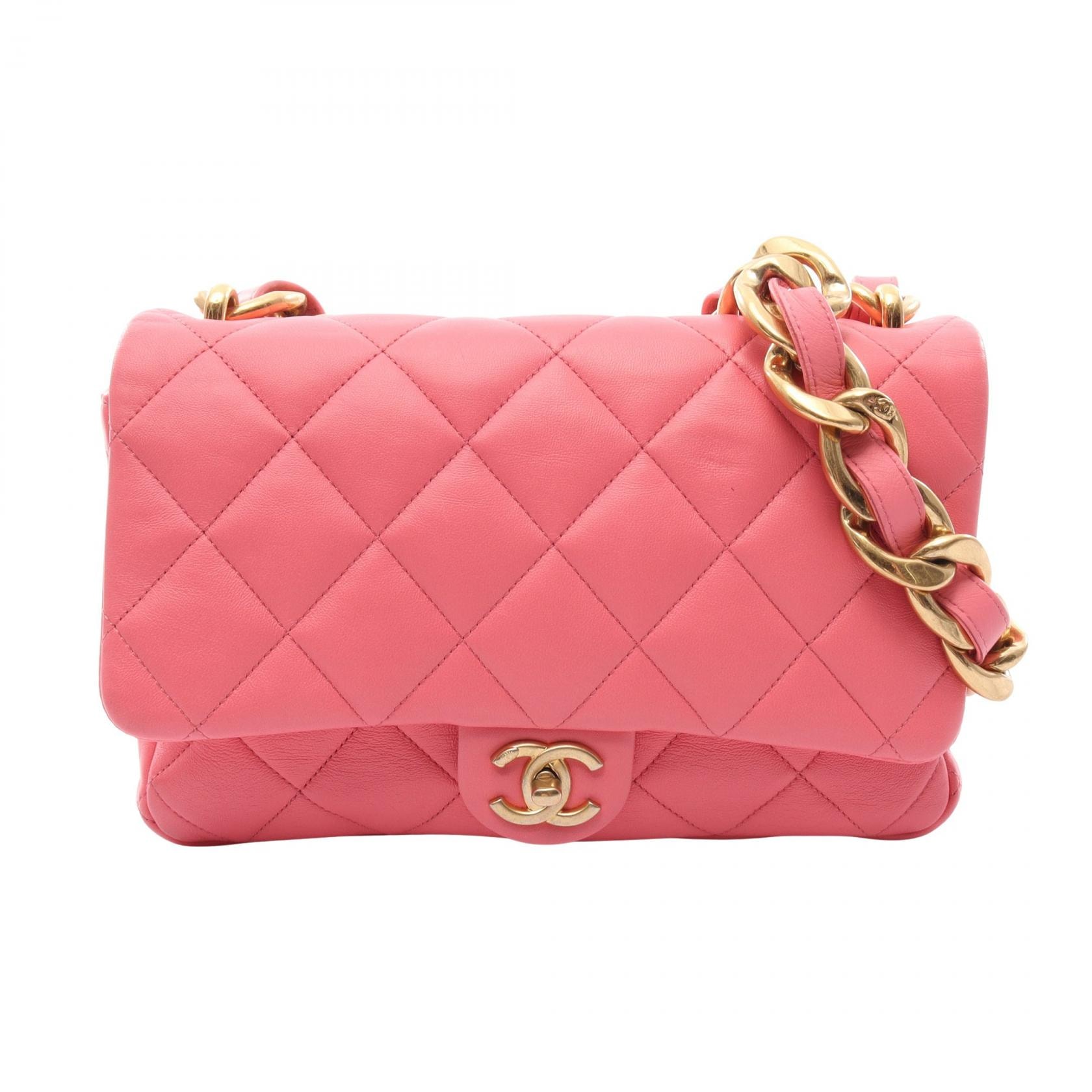 シャネル CHANEL ラージ フラップバッグ マトラッセ ショルダーバッグ バッグ ラムスキン(羊革) レディース ピンク系 AS3215 【中古】