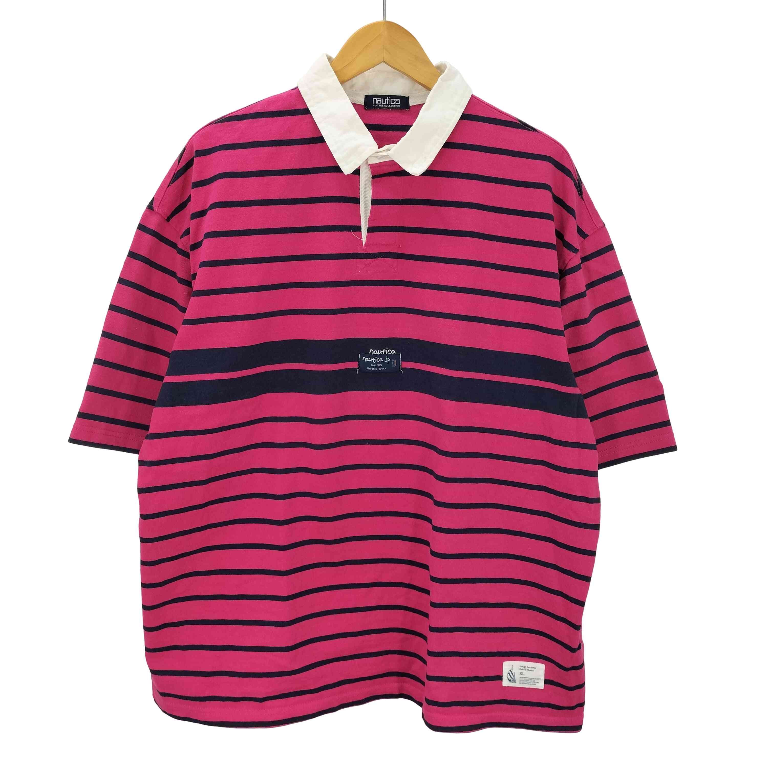 22ss Multi Border S/S Rugger Shirt ラガーシャツ オーバーサイズ 半袖 ボーダー ピンク ネイビー【1143223042484】
