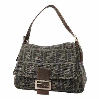 ★最終価格★SALE【6ie6657】フェンディ ショルダーバッグ ズッカ マンマバケット ニット グレー シルバー金具【中古】レディース