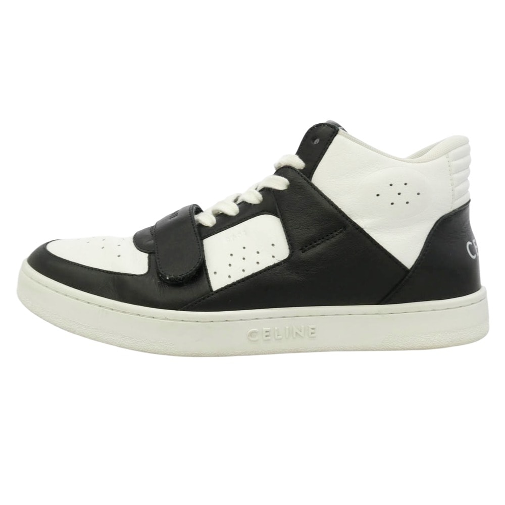 CELINE セリーヌ TRAINER CALFSKIN MID レザー ハイカット スニーカー ブラック系 ホワイト系 42【中古】