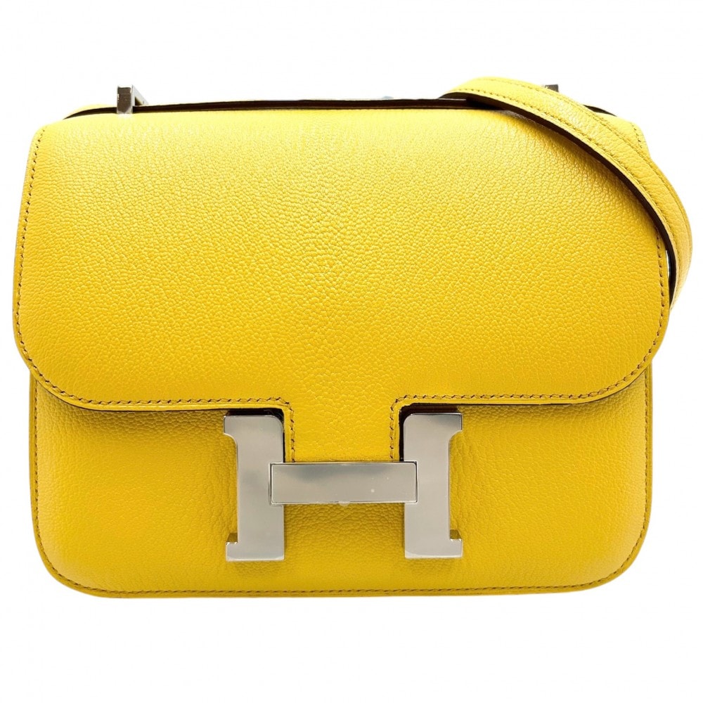 HERMES エルメス ショルダーバッグ コンスタンス3 ミニ ポシェット 肩掛け 斜め掛け 革 かばん 鞄 B刻印 シェーブル    イエロー シルバー金具 レディース 美品 2023年【中古品】