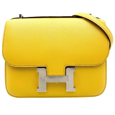HERMES エルメス ショルダーバッグ コンスタンス3 ミニ ポシェット 肩掛け 斜め掛け 革 かばん 鞄 B刻印 シェーブル イエロー シルバー金具 レディース 美品 2023年【中古品】