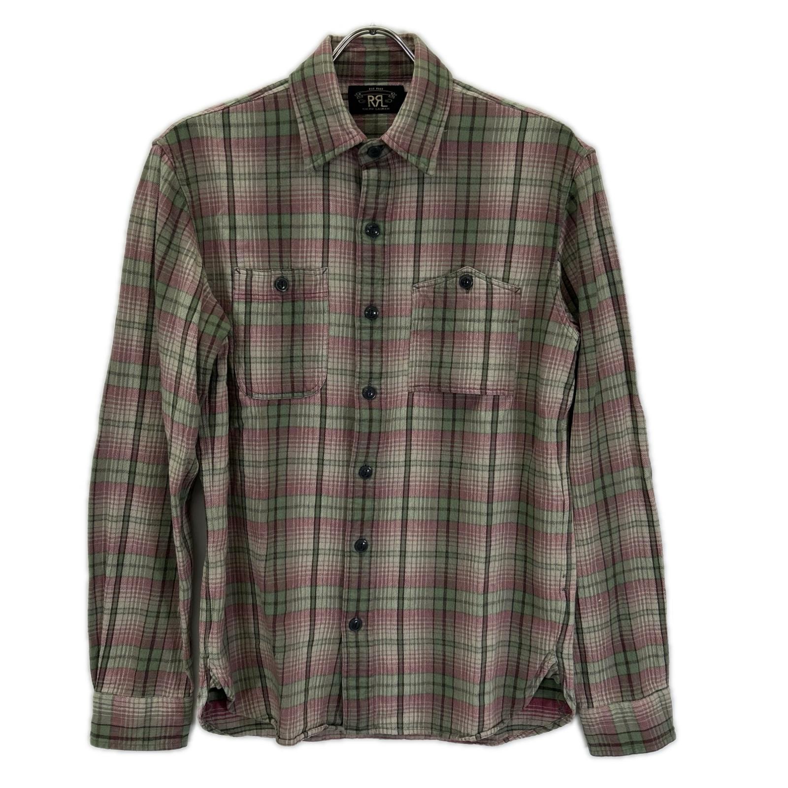 ダブルアールエル グリーン×ピンク 782889980001 チェック BUTTE WEST SPORT シャツ S